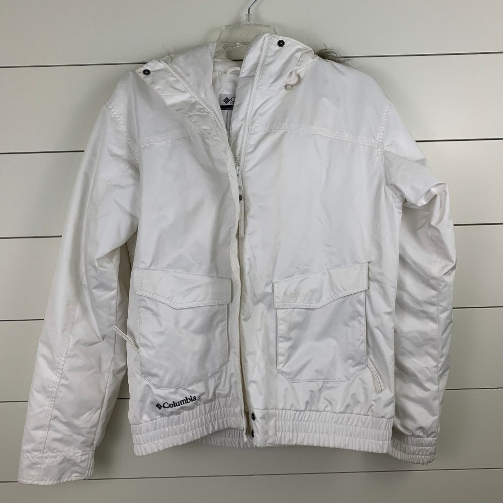 columbia white fur collar jacket
